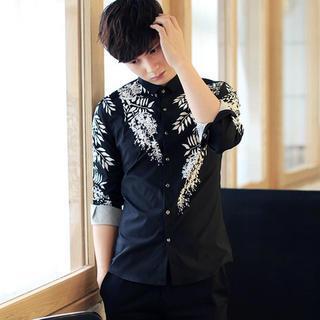 Leaf Print Long-sleeve Shirt