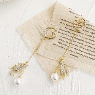 Unicorn Rhinestone Faux Pearl Dangle Earring 1 Pair - Gold - One Size