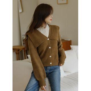 Sailor-collar Pointelle-knit Cardigan