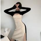 Keyhole Color-block Side-slit Dress