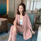 Set: 3/4-sleeve Blazer + Straight Leg Dress Pants