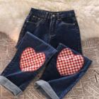 Check Heart Print Wide Leg Jeans