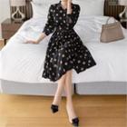 Tie-back Polka-dotted Pleated Dress
