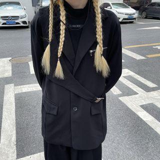 Buckled Single-breasted Blazer / Wide Leg Dress Pants