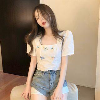 Square-neck Short-sleeve Butterfly Blouse