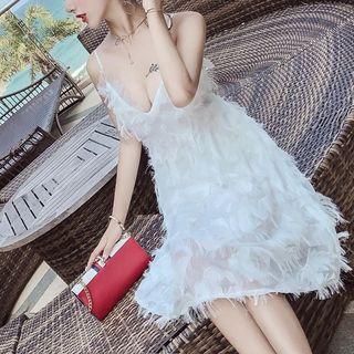 Fringed V-neck Strappy A-line Dress