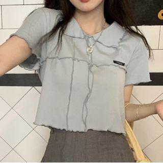 Short-sleeve Collared Lettuce Edge Top