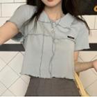 Short-sleeve Collared Lettuce Edge Top