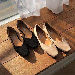 Square-toe Low-heel Faux-suede Pumps