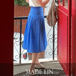 Invert-pleated Flare Midi Skirt