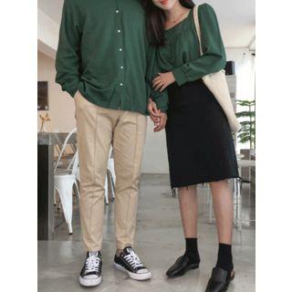 Fray-hem Cotton Midi Skirt
