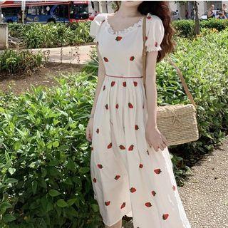 Strawberry Print Midi Dress As Shown In Figure - One Size