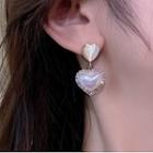Heart Faux Pearl Alloy Dangle Earring A3661 - 1 Pair - White - One Size