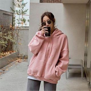 Letter Embroidered Brushed Fleece Pullover