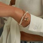 Bee Faux Pearl Layered Alloy Bracelet Gold - One Size