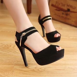 Zip-strap Chunky Heel Sandals