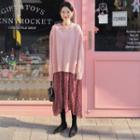 Plain Sweater / Long-sleeve Midi Floral Dress