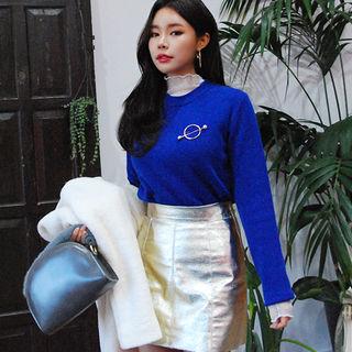 Mock-neck Textured Sheer Mesh Top