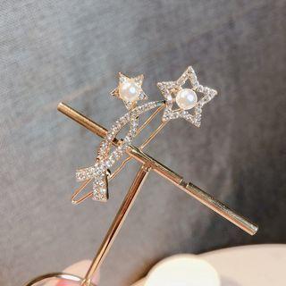 Rhinestone Faux Pearl Star Hair Clip Star - White - One Size