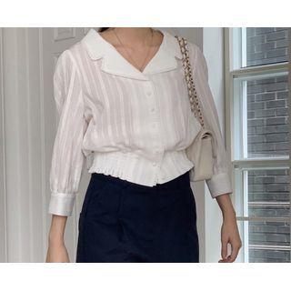 [dearest] Notch-collar Smocked-hem Blouse (ivory) One Size