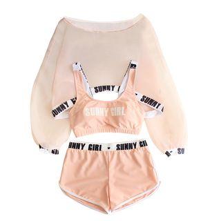 Set: Lettering Swim Top + Shorts + Cover Up
