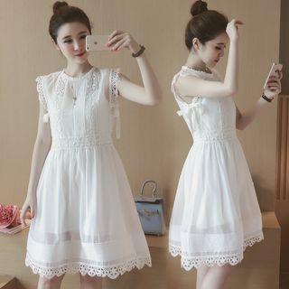 Sleeveless Crochet-trim Dress With Slipdress