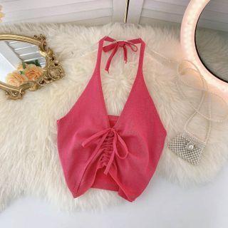 Halter Drawstring Knit Suspender Top