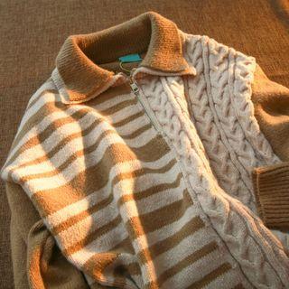 Half-zip Striped Knit Polo Shirt Khaki - One Size