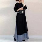 Set: Long-sleeve Midi A-line Dress + Maxi Skirt Set Of 2 - Dress & Skirt - Black - One Size