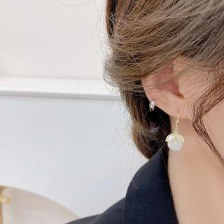 Cat Eye Stone Rhinestone Dangle Earring Hook Earring - 1 Pair - Gold - One Size