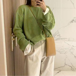 Long-sleeve Plain Knit Top As Shown In Figure - One Size