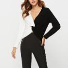 Color Block Knit Top Black & White - One Size