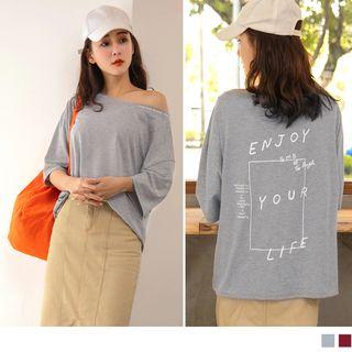 One Shoulder Elbow Sleeve Letter Print T-shirt