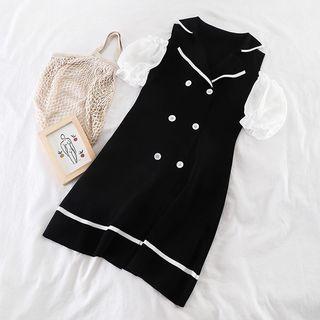 Off-shoulder Mesh Knit Dress Black - One Size