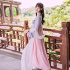 Hanfu Set: Long-sleeve Top + Strapless Maxi Dress + Scarf