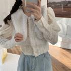 Lace Panel Fleece Shirt White - One Size
