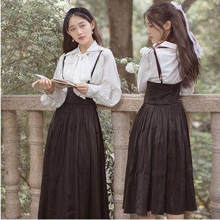Set: Long-sleeve Shirt + Suspender A-line Skirt