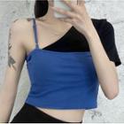Short-sleeve Paneled T-shirt Black & Blue - One Size