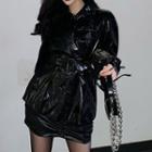 Collared Single-breasted Patent Jacket / Tights