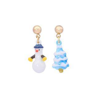 Fashion Creative Plated Gold Enamel Snowman Christmas Tree Asymmetric Earrings Golden - One Size