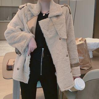 Furry Double-breasted Zip Jacket Beige - One Size