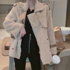 Furry Double-breasted Zip Jacket Beige - One Size
