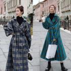 Lantern Sleeve Plaid Double Breasted Coat
