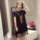 Print Fringed Short-sleeve Dress