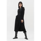 Deep-slit Ribbed Long Wrap Dress Black - One Size