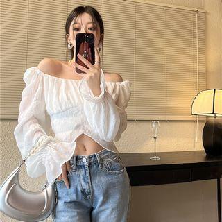 Puff-sleeve Off Shoulder Top White - One Size