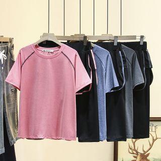 Set: Short-sleeve Sports T-shirt + Mock Two-piece Sweatshorts