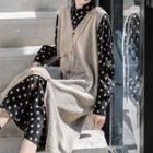 Patterned Long-sleeve Midi Dress / Sweater Vest / Set