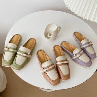 Square-toe Two-tone Loafer Mules