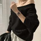 Off-shoulder Long-sleeve Plain Sweater